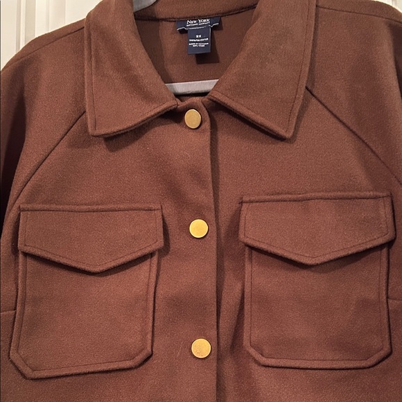 New York & Company Brown Utility Jacket with Gold Buttons - Picture 3 of 6